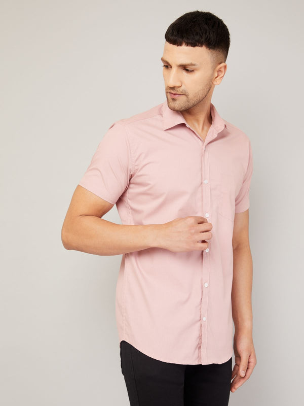 Louis Monarch's Men Regular Fit Solid Light Peach Spread Collar Casual Half Shirt