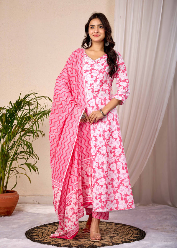 SWEET ROSE HAND CRAFTED FLORAL COTTON SUIT SET