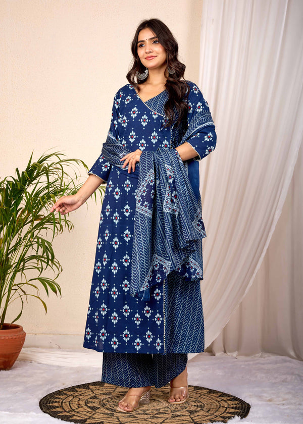 EMPIRE BLUE HAND CRAFTED ANGRAKHA COTTON SUIT SET