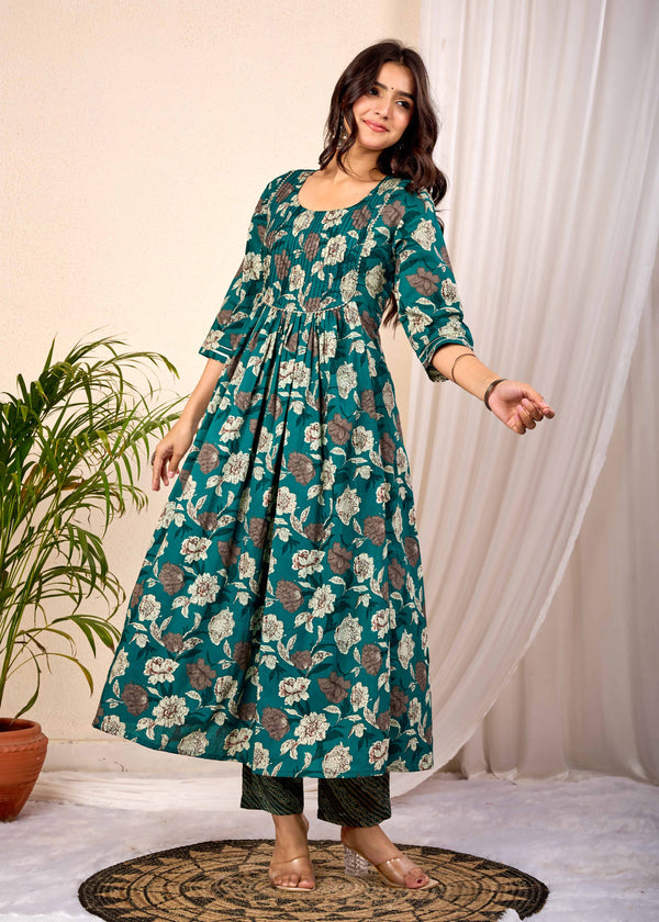 GREEN DAHLIA HAND CRAFTED FLORAL COTTON SUIT SET
