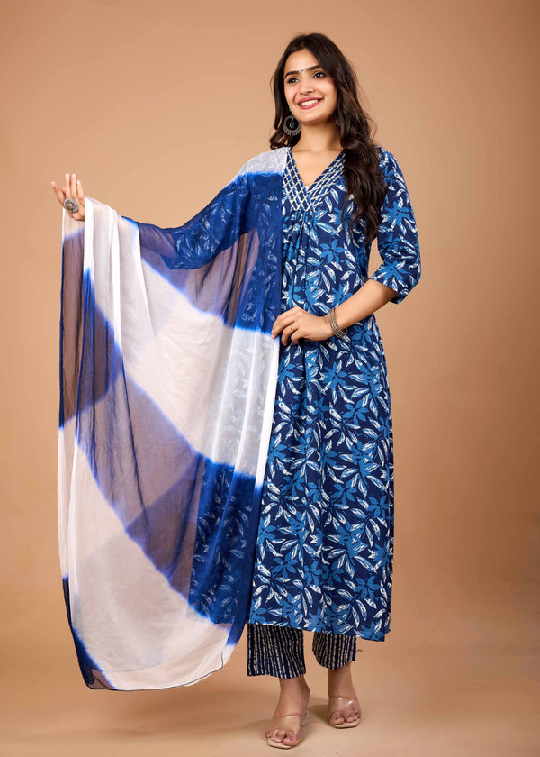 INDIGO BLUE HAND CRAFTED COTTON SUIT SET