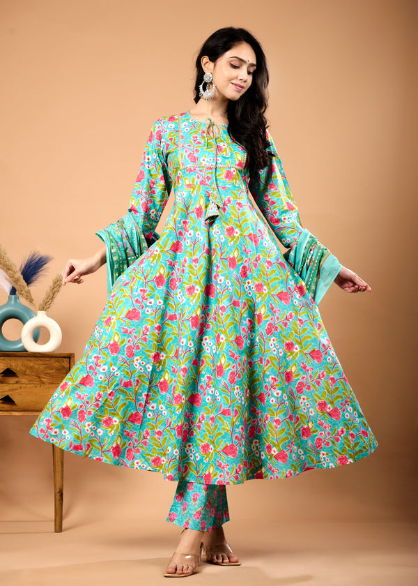 MONA BLUE HAND CRAFTED COTTON SUIT SET