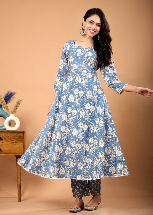 EILISH BLUE HAND CRAFTED COTTON SUIT SET