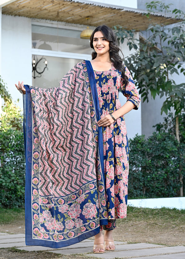 DAZZLING FLORAL HAND CRAFTED COTTON SUIT SET